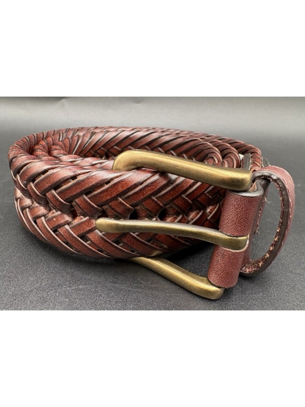 Tommy Hilfiger Men's Belt Braided Woven Black Brown Leather Size 37" US Seller